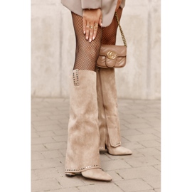 Botas de mujer Kaithena beige con parte superior vuelta y tacón alto 6