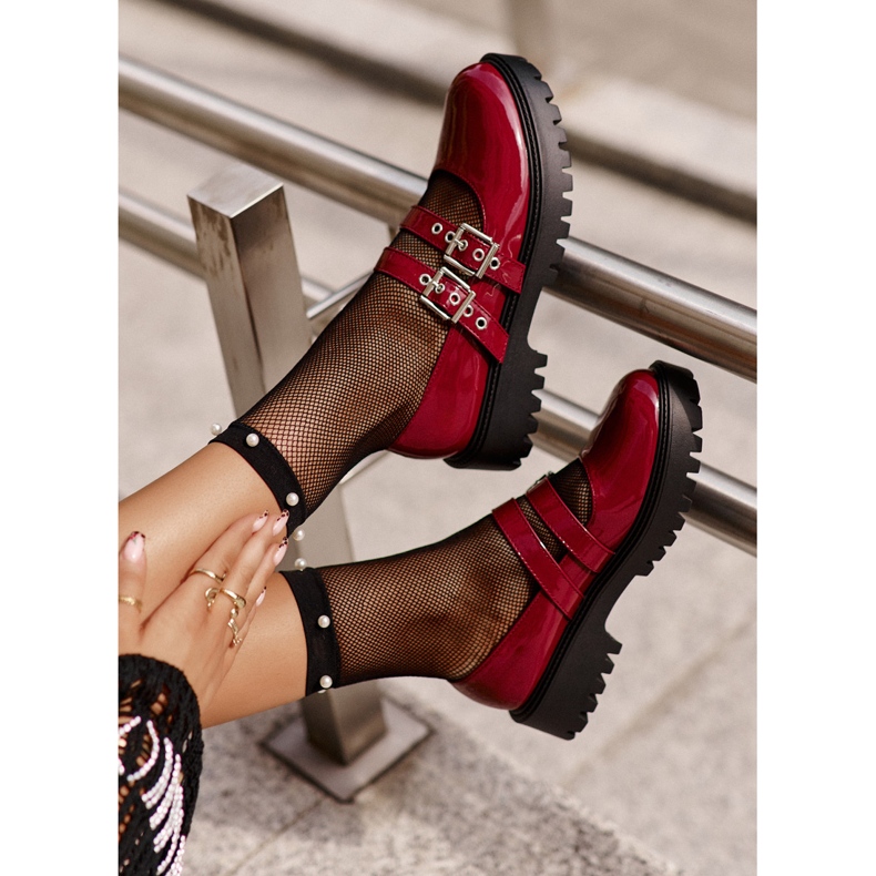 Zapatos Mujer Con Tiras Charol Terione Burdeos rojo 1