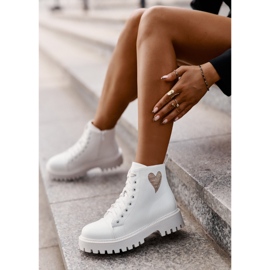 Botines de mujer con cremallera y corazón decorativo, blanco Obeena 3