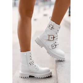 Botas Obrera Piel Ecológica Con Hebillas Blanco Serizia 7