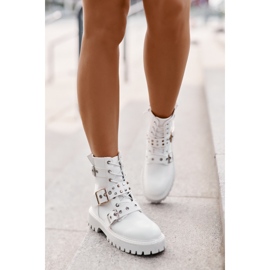Botas Obrera Piel Ecológica Con Hebillas Blanco Serizia 6