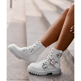 Botas Obrera Piel Ecológica Con Hebillas Blanco Serizia 10