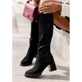 S.Barski Botas calentadas por encima de la rodilla para mujer decoradas con tacón alto MR880-158 negro 5