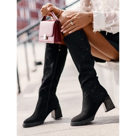 S.Barski Botas calentadas por encima de la rodilla para mujer decoradas con tacón alto MR880-158 negro 6