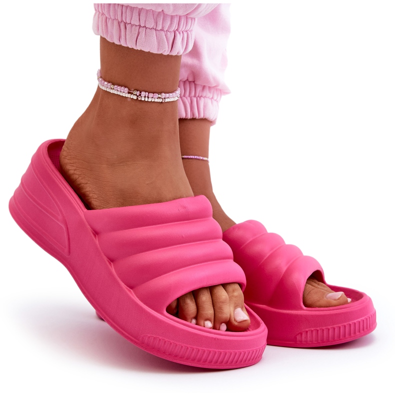 Chanclas ligeras de espuma para mujer con cuña y plataforma, Fucsia Tendrea rosado 3