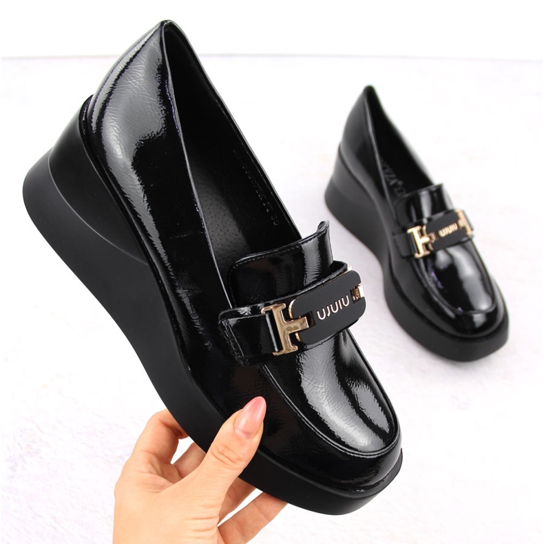 Zapatos cuña mujer piel, negro, Vinceza 58337 1