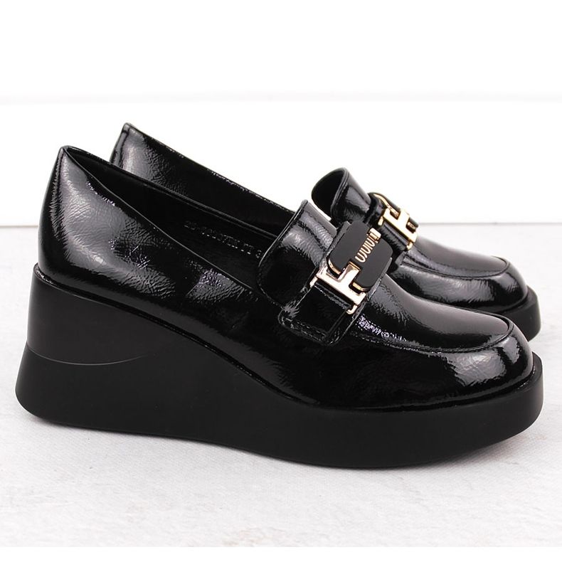 Zapatos cuña mujer piel, negro, Vinceza 58337 2