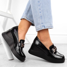 Zapatos cuña mujer piel, negro, Vinceza 58337 4