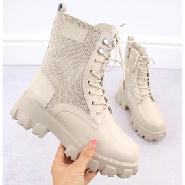 Botines mujer de piel con pedrería, beige Goe OO2N4108 1