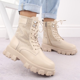 Botines mujer de piel con pedrería, beige Goe OO2N4108 5