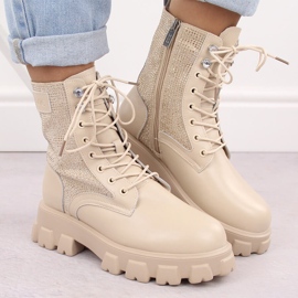 Botines mujer de piel con pedrería, beige Goe OO2N4108 6