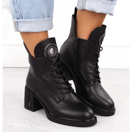 Botines mujer de piel con adorno negro Vinceza 66676 6