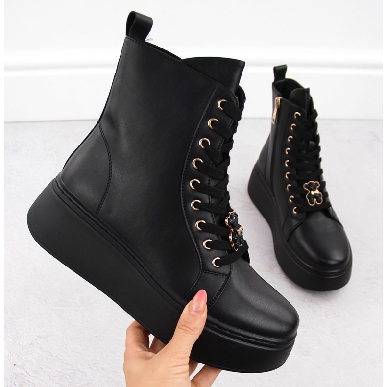 Botas de piel con plataforma y osito, negro Vinceza 66701 1