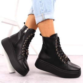 Botas de piel con plataforma y osito, negro Vinceza 66701 4