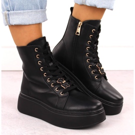 Botas de piel con plataforma y osito, negro Vinceza 66701 6
