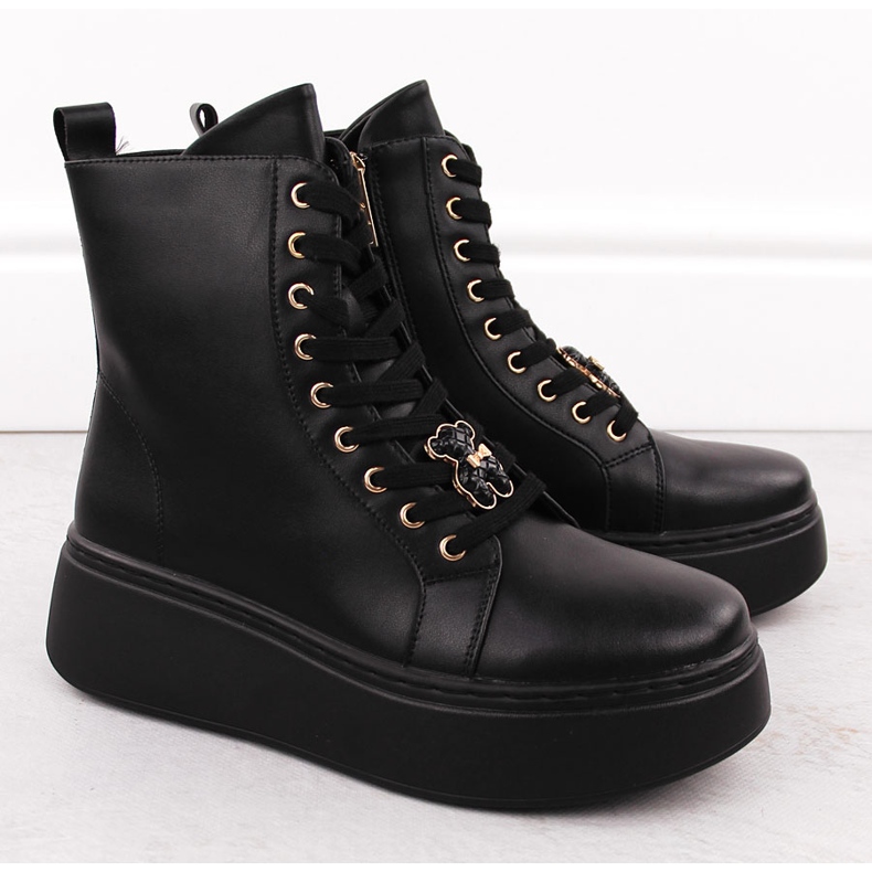 Botas de piel con plataforma y osito, negro Vinceza 66701 2