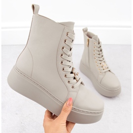 Botas de piel beige con plataforma y osito Vinceza 66701 1