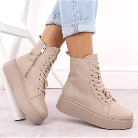 Botas de piel beige con plataforma y osito Vinceza 66701 4