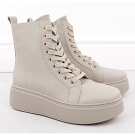 Botas de piel beige con plataforma y osito Vinceza 66701 2