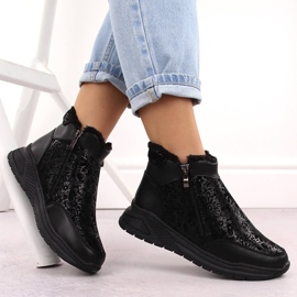 Botines mujer de piel negra con flores T.Sokolski Z24-329 negro 4