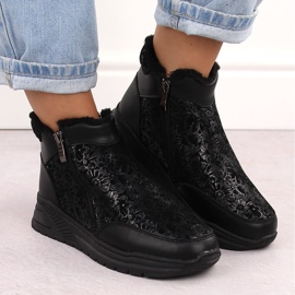 Botines mujer de piel negra con flores T.Sokolski Z24-329 negro 6