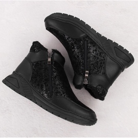 Botines mujer de piel negra con flores T.Sokolski Z24-329 negro 3