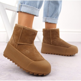 Botas de nieve de mujer de piel con plataforma camel Big Star OO274A212 marrón 5