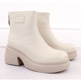 Botas de mujer de piel con plataforma, beige Goe OO2N4155 2