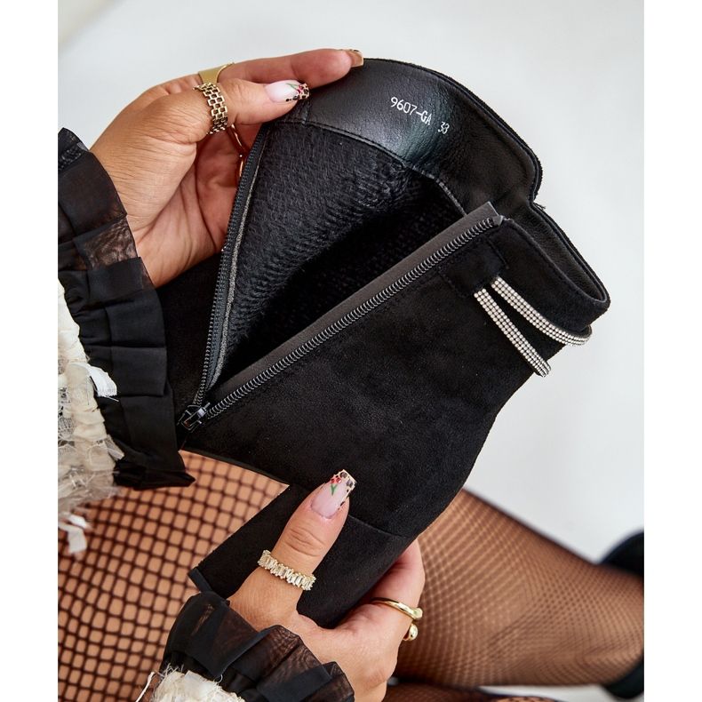 Botines de mujer aislantes con tacón alto, ante ecológico, negro Saivia 2