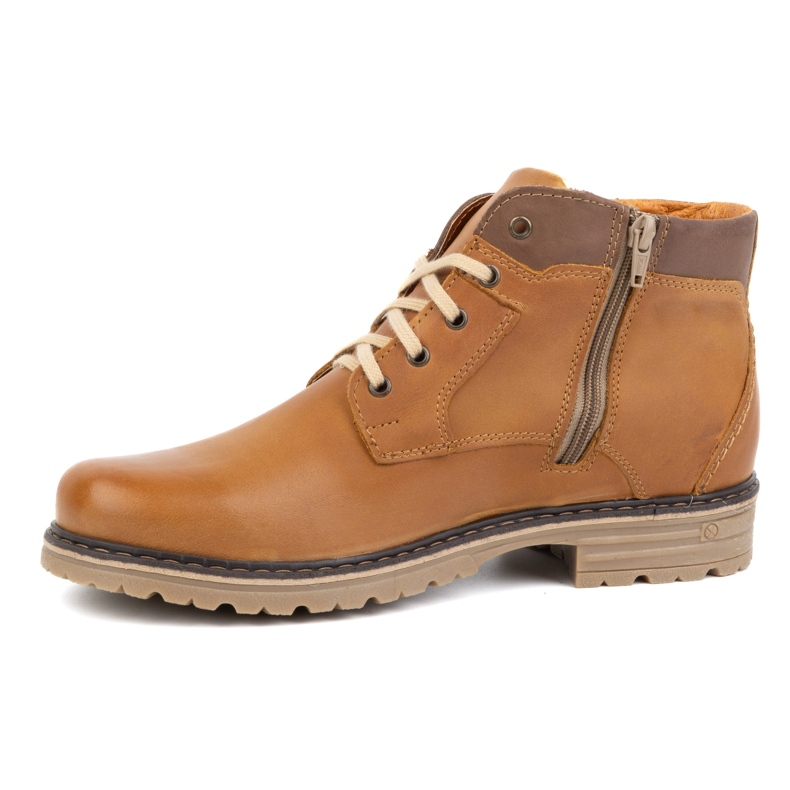 Polbut Zapatos de invierno para hombre, piel, botines aislantes J35S, marrón camel 1