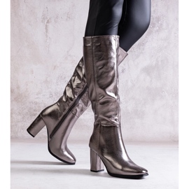Botas plateadas de tacón en ecopiel Toume plata 2