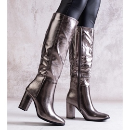 Botas plateadas de tacón en ecopiel Toume plata 3