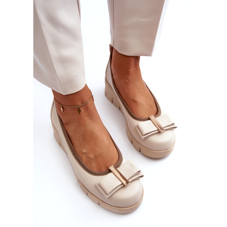 Lewski Shoes Bailarinas de piel con plataforma y adorno, Crema Lewski 3384 beige 2