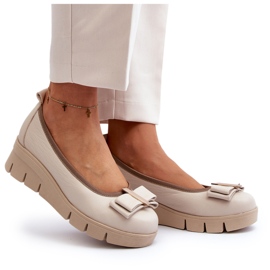 Lewski Shoes Bailarinas de piel con plataforma y adorno, Crema Lewski 3384 beige 4