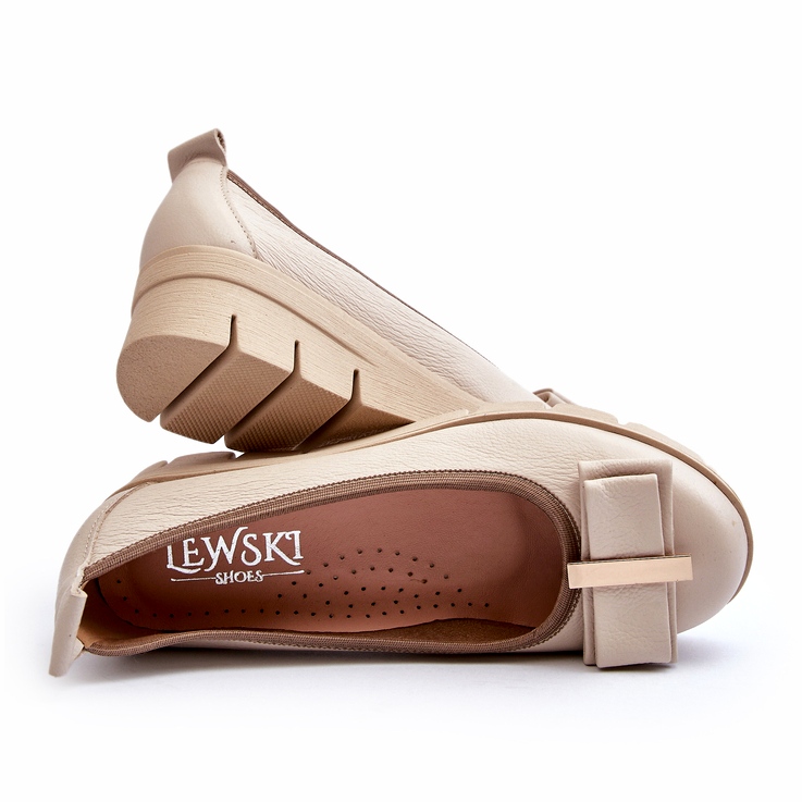 Lewski Shoes Bailarinas de piel con plataforma y adorno, Crema Lewski 3384 beige 3