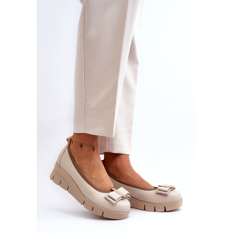 Lewski Shoes Bailarinas de piel con plataforma y adorno, Crema Lewski 3384 beige 1