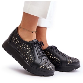 Zazoo 2973 Zapatos con plataforma de piel con estampado calado, negro 10