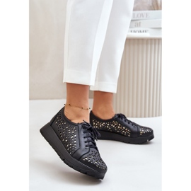 Zazoo 2973 Zapatos con plataforma de piel con estampado calado, negro 2
