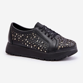 Zazoo 2973 Zapatos con plataforma de piel con estampado calado, negro 4