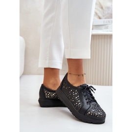Zazoo 2973 Zapatos con plataforma de piel con estampado calado, negro 5