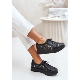 Zazoo 2973 Zapatos con plataforma de piel con estampado calado, negro 8