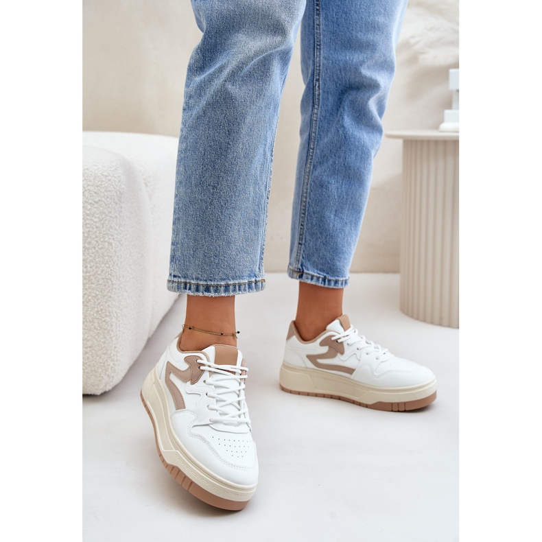 Zapatillas de mujer de piel ecológica con plataforma blanca y beige Henizore blanco 2 Zapatillas de mujer de piel ecológica con plataforma blanca y beige Henizore blanco 2