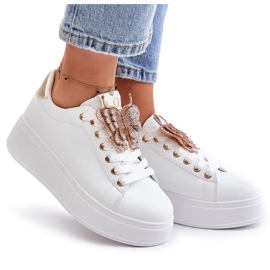 Zapatillas de Mujer con Plataforma y Mariposa, Blancas y Doradas Naritevia blanco 10