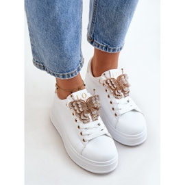 Zapatillas de Mujer con Plataforma y Mariposa, Blancas y Doradas Naritevia blanco 5