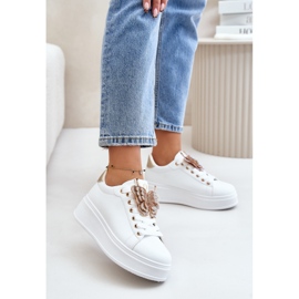 Zapatillas de Mujer con Plataforma y Mariposa, Blancas y Doradas Naritevia blanco 2