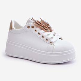 Zapatillas de Mujer con Plataforma y Mariposa, Blancas y Doradas Naritevia blanco 4