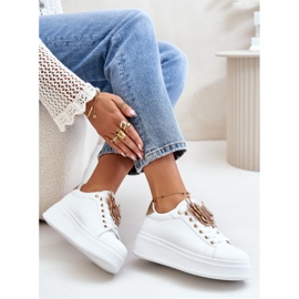 Zapatillas de Mujer con Plataforma y Mariposa, Blancas y Doradas Naritevia blanco 8