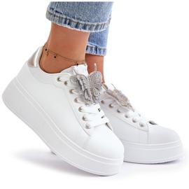 Zapatillas de Mujer con Plataforma y Mariposa, Blancas y Plateadas Naritevia blanco 10