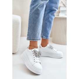 Zapatillas de Mujer con Plataforma y Mariposa, Blancas y Plateadas Naritevia blanco 2