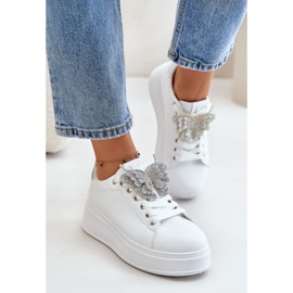 Zapatillas de Mujer con Plataforma y Mariposa, Blancas y Plateadas Naritevia blanco 3
